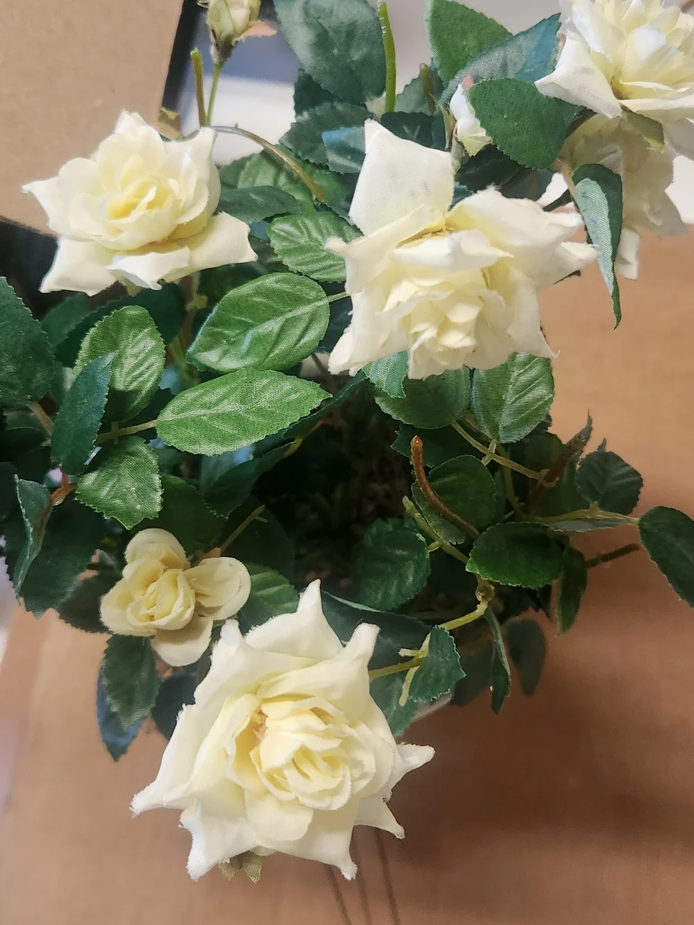 Cream Artificial Rose Plant in White Pot - Home Accents